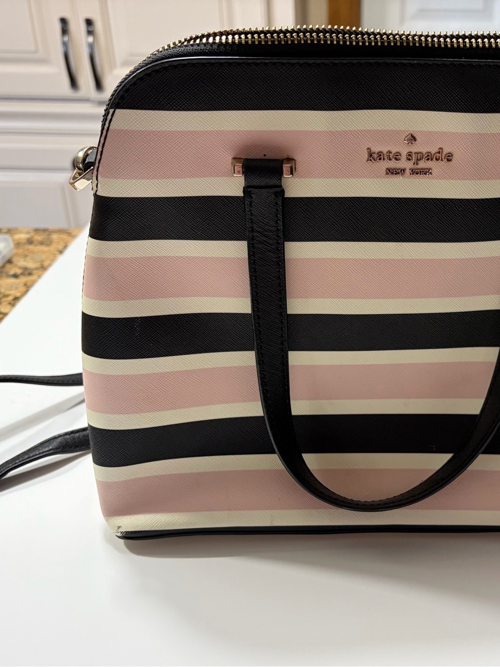 kate spade New York Pink & Black Striped Dome Satchel